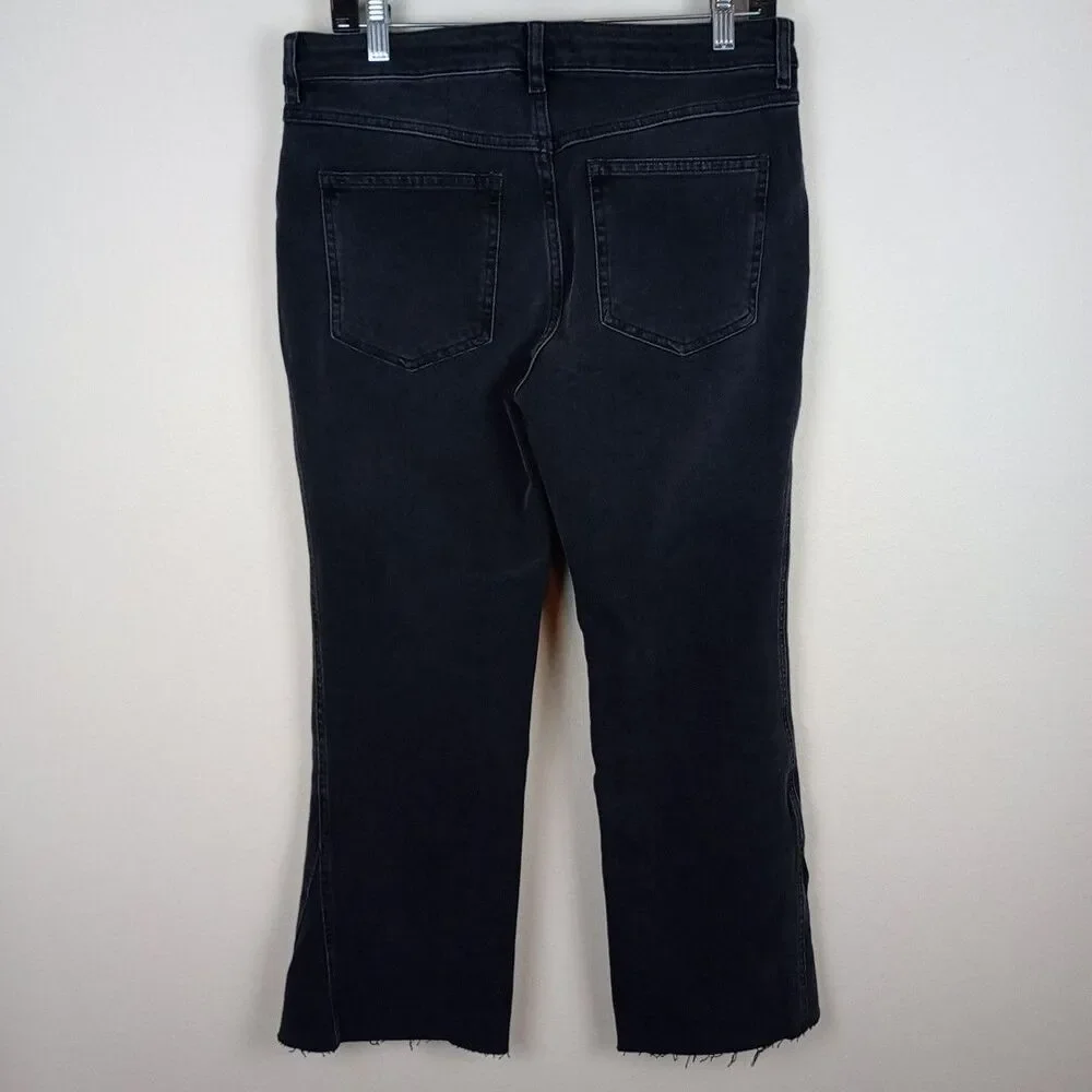 Free People Rita Crop Frayed Flare Black Jeans Women's Size 30 Retro Festival